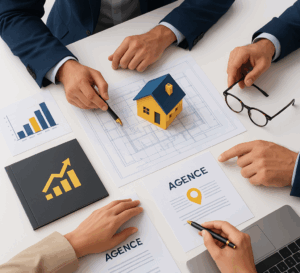 Représentation digitale d’un mandat exclusif pilotant trois agences immobilières à distance